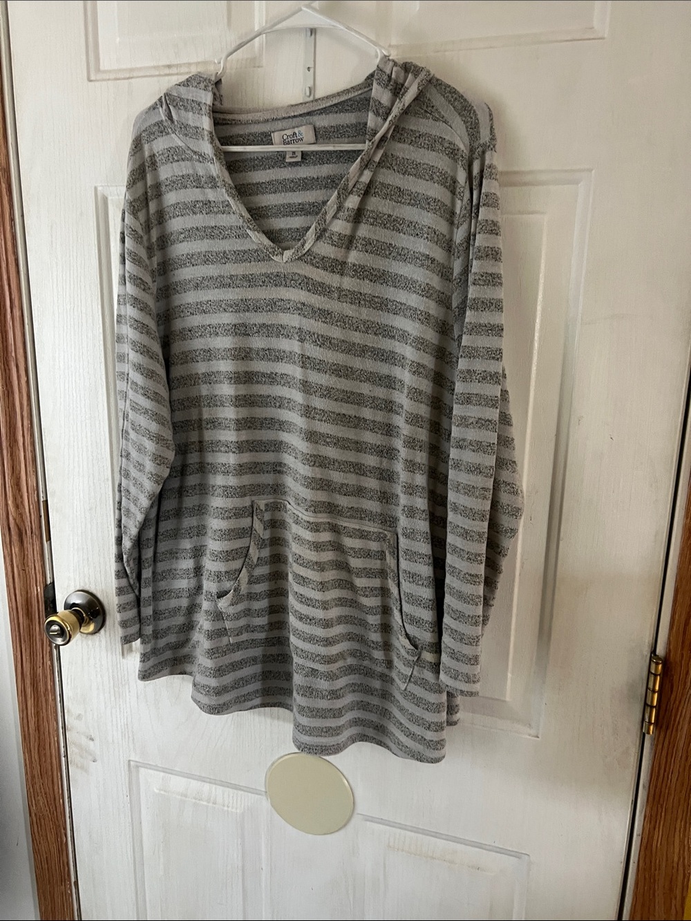 croft & barrow Gray Striped Hooded Pullover Sweater